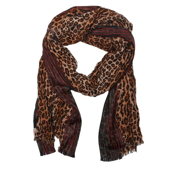 ECHO Leopard Animal Print Scarf Wrap Brown Red Black - Picture 5 of 7